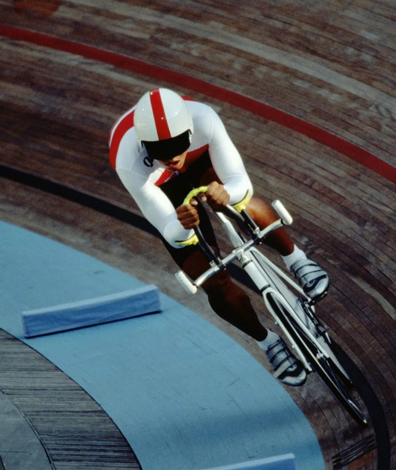 Track cyclist racing on a velodrome
